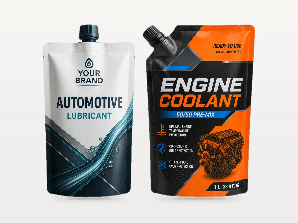Otomotiv ürünü için iki baskılı doypack ambalaj konsepti