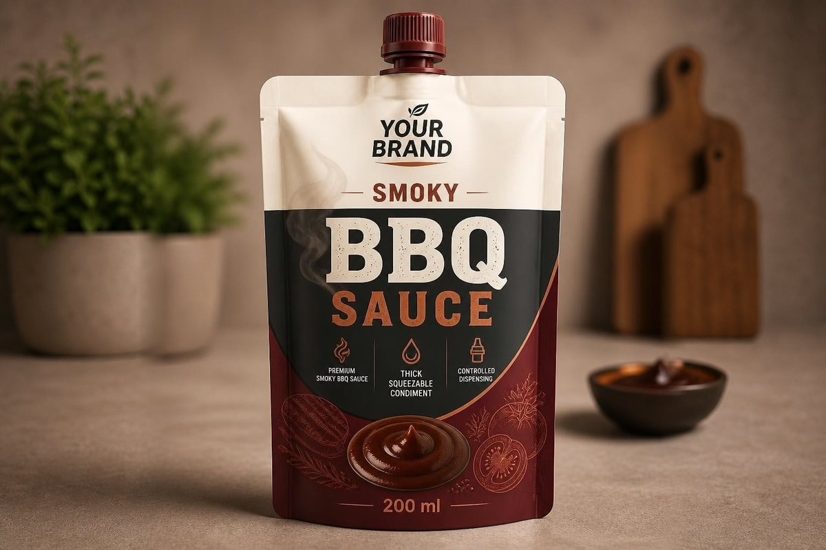 Your Brand barbekü sosu tasarımlı temsili spoutlu ambalaj