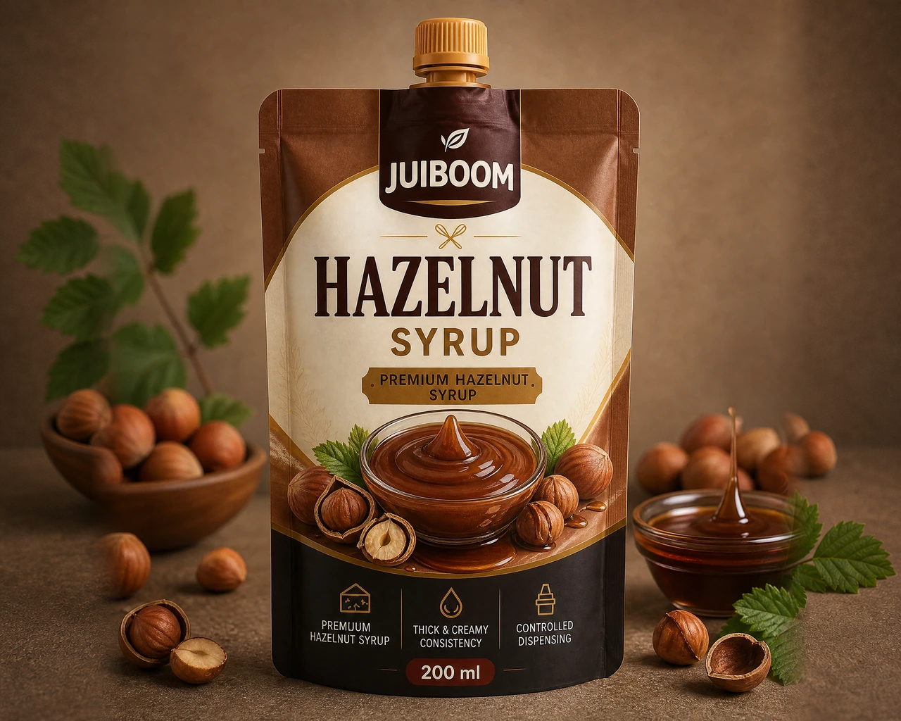 Temsili JUIBOOM fındık şurubu doypack ambalaj konsepti
