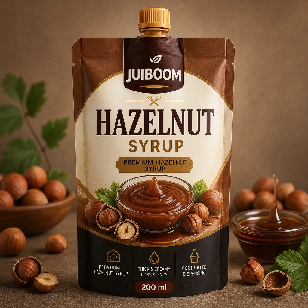 Temsili JUIBOOM fındık şurubu doypack ambalaj konsepti