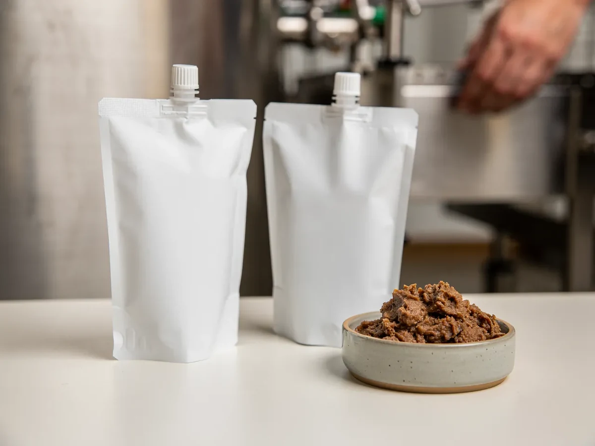 Pet food uygulama konseptini temsil eden nötr doypack görseli